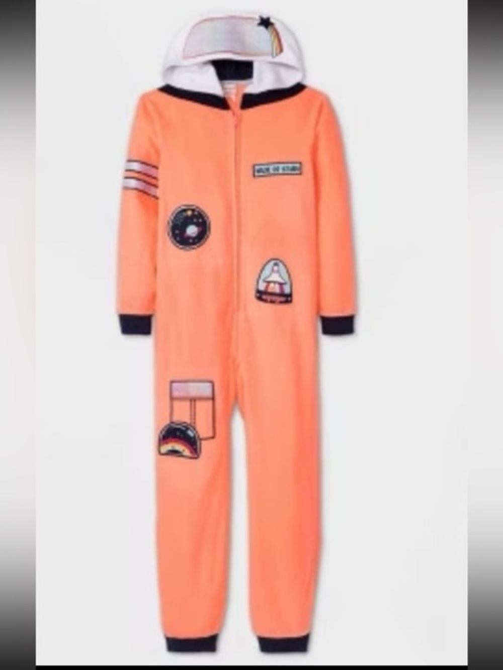 Cat & Jack Orange Space Patch Zip-Up Hooded One-Piece size L 10-12